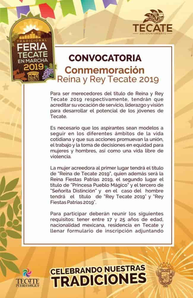 Invitan a participar en Reyna y Rey de Feria Tecate en Marcha 2019
