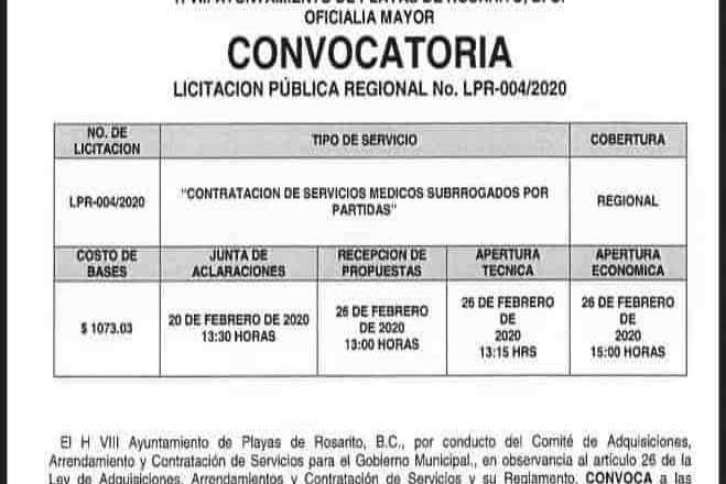 NO.LPR-004/2020 CONTRATACIÓN DE SERVICIOS MÉDICOS SUBROGADOS POR PARTIDAS