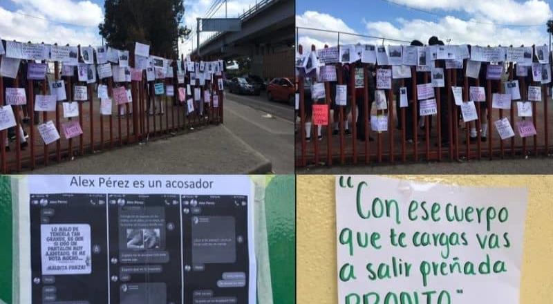 Alumnas del CETis 58  cuelgan tendero para exponer a maestros y estudiantes de acoso