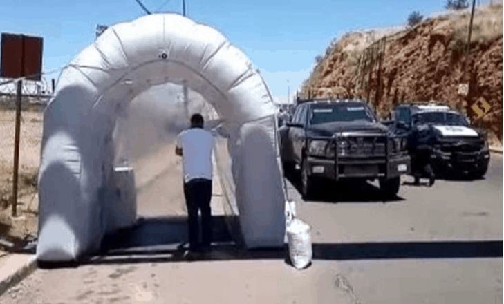 Instalan túnel sanitizante en Nogales para los extranjeros