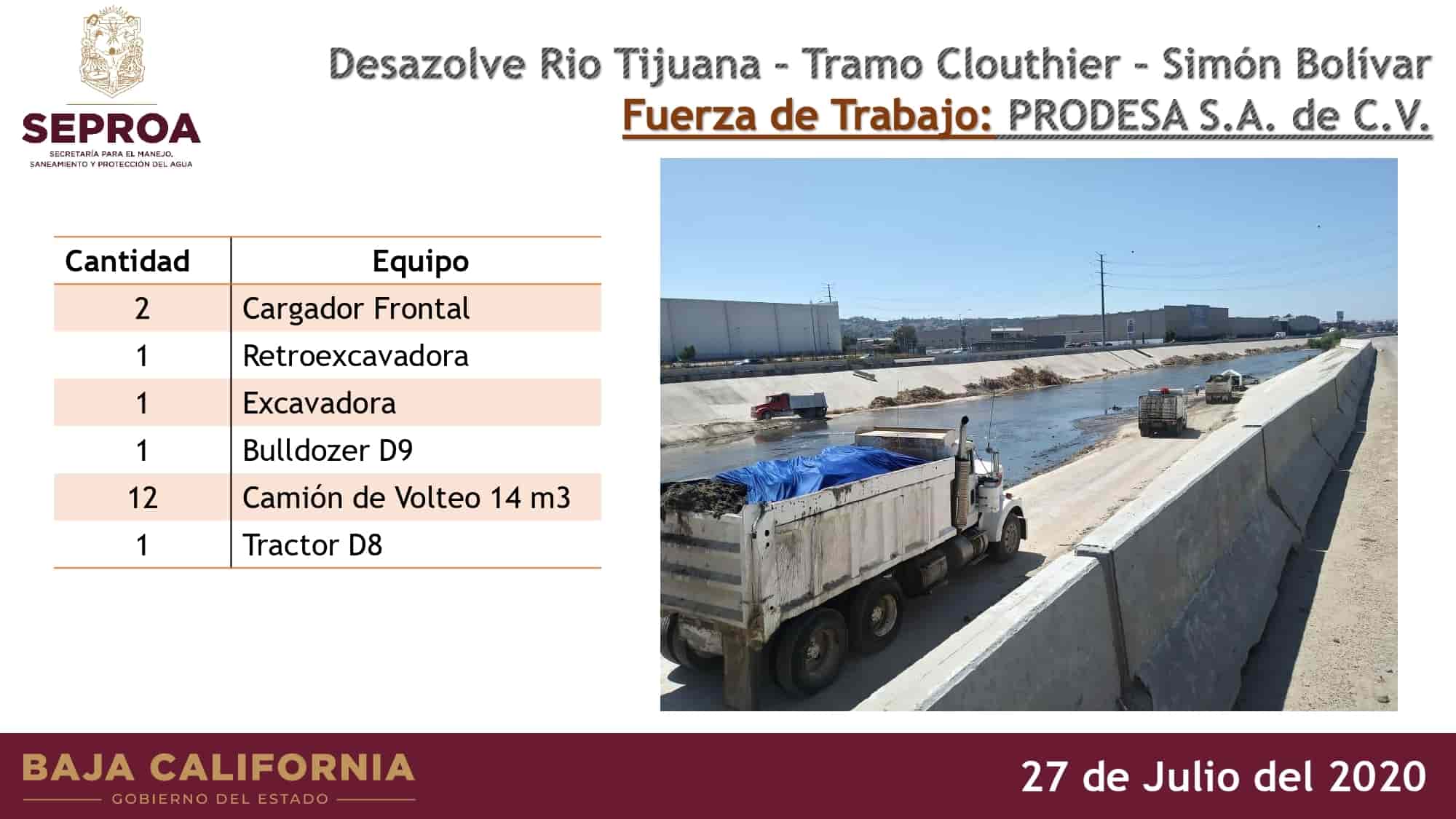Avance de limpieza de la canalización Río Tijuana