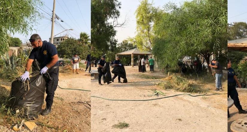 Realiza policía municipal jornada de limpieza reforestación con vecinos de la Col. Mariano Matamoros