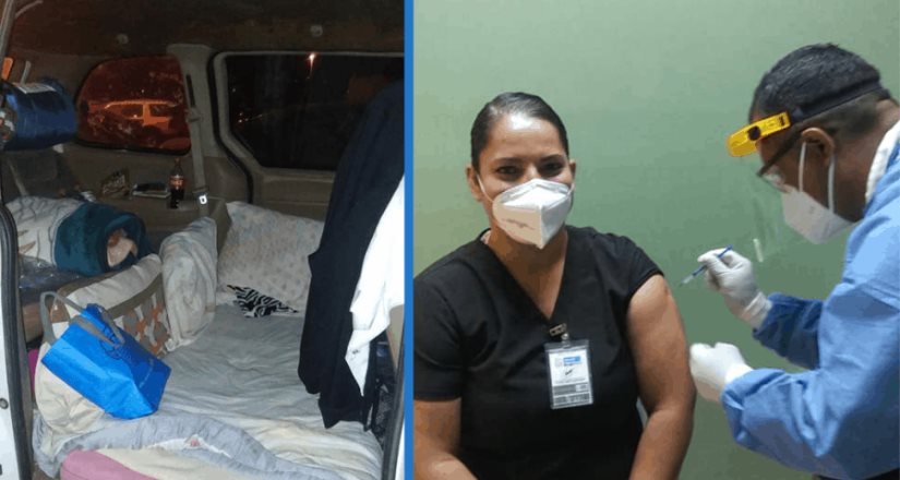 Recibe vacuna contra COVID enfermera que dormía en camioneta para proteger a su familia