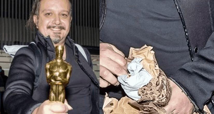 Carlos Cortés guardo su premio Oscar en una bolsa de papel!