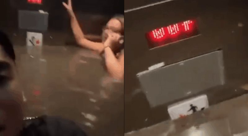 Quedan atrapados dos jóvenes en elevador mientras este se inundaba