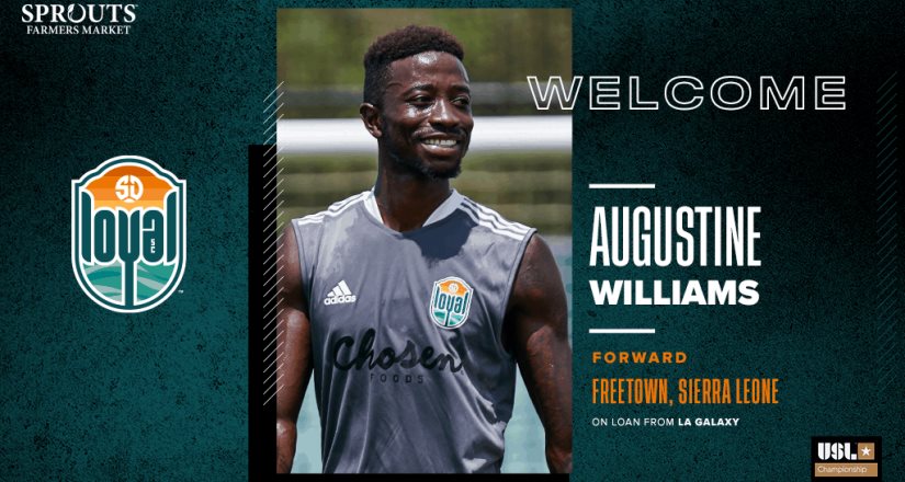 Augustine Williams se une a SD Loyal a Préstamo; Proviene del LA Galaxy de la Major League Soccer