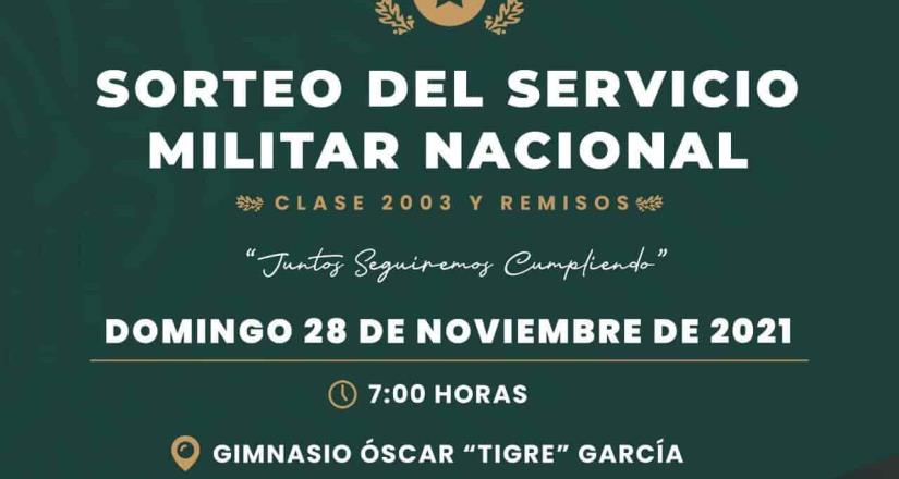 Sorteo para Servicio Militar Nacional domingo 28 de noviembre