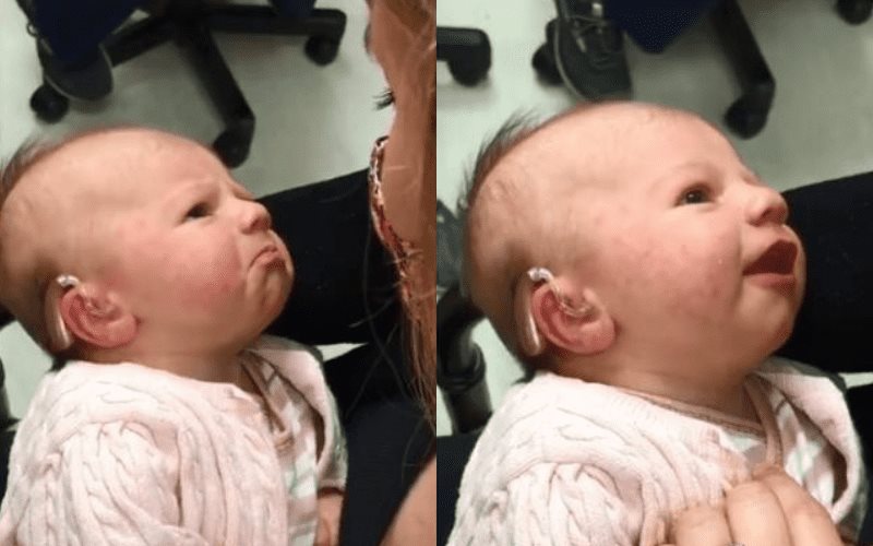 La reacción de una bebé sorda al escuchar voz de su mamá.
