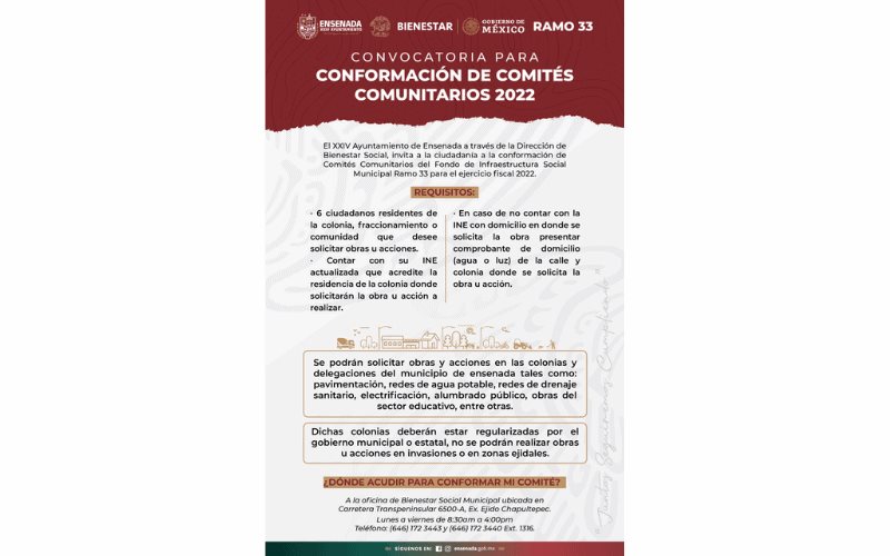 Invita Gobierno de Ensenada  a conformar comités comunitarios 2022