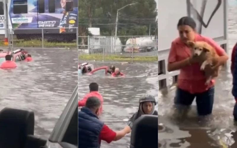 Rescatan a abuelitos atrapados en auto tras inundación en Guadalajara