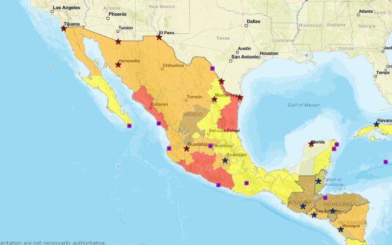Estados Unidos actualiza sitios de mayor peligro para viajar en México
