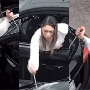 Mujer destroza el auto de su pareja tras descubrir supuesta infidelidad