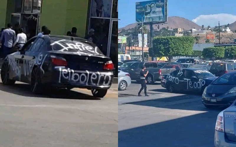 Te odio, perro, teibolero: Así dejaron el carro de un hombre en la Macroplaza de Tijuana