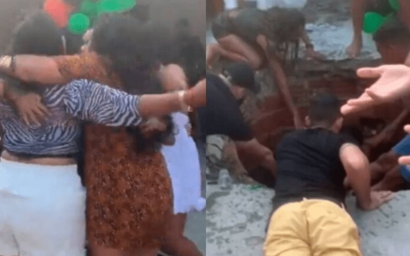 Mujeres caen repentinamente a un socavón al bailar en una fiesta