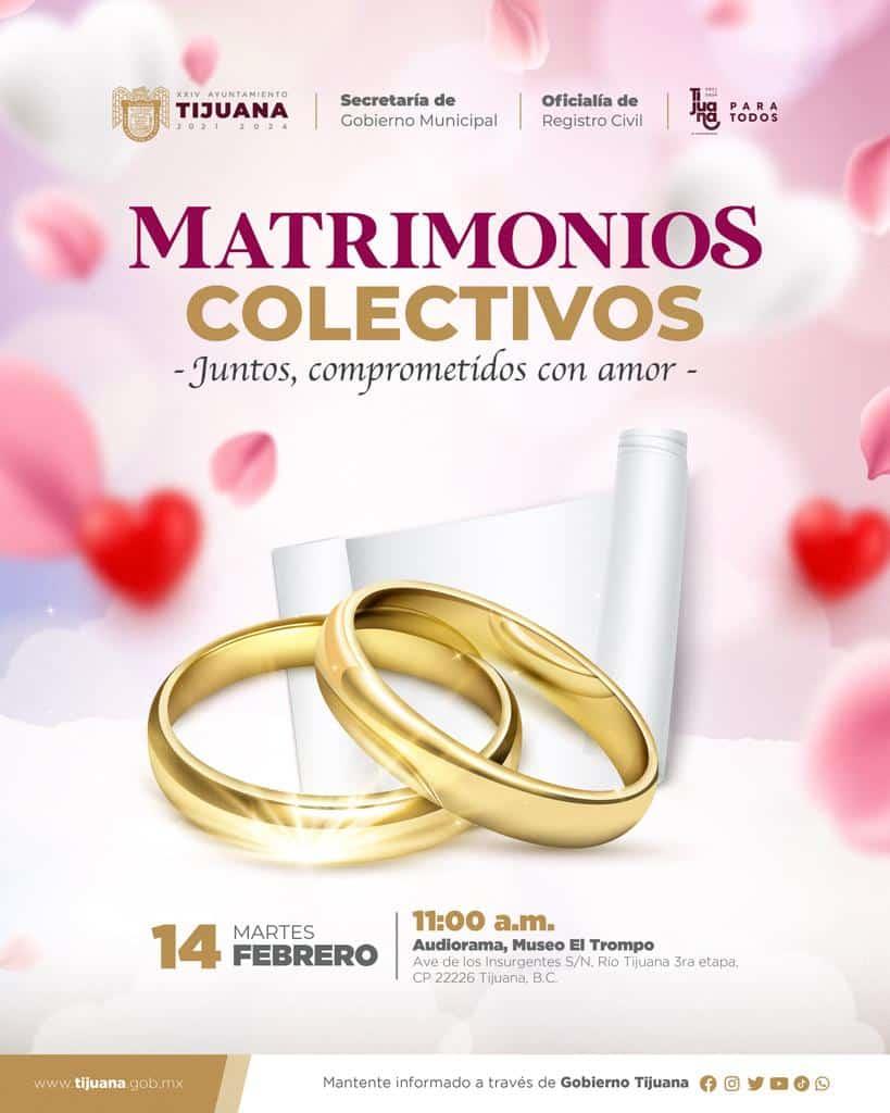 Invita Ayuntamiento de Tijuana a participar en los matrimonios colectivos este 14 de febrero