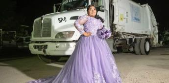 Quinceañera se toma fotos con camión de basura en honor a su padre
