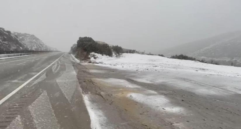 Reportan caída de nieve en la carretera Tecate - La Rumorosa