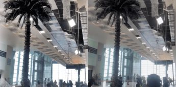 Techo del AIFA cae a pedazos en el área de llegadas y provoca caos entre pasajeros