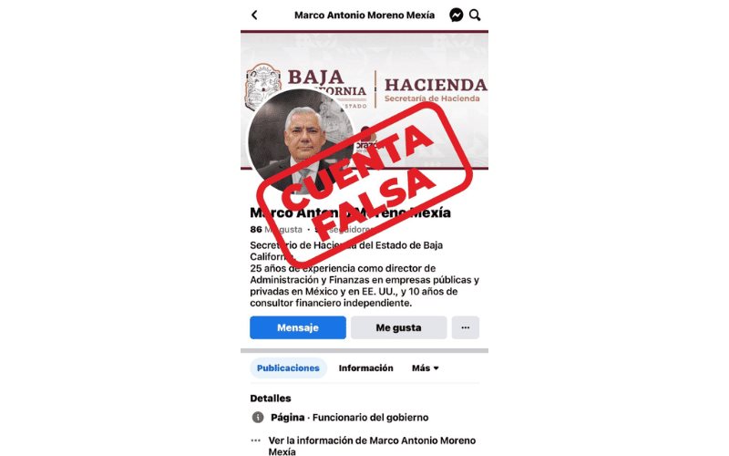 Gobierno del Estado advierte sobre fanpage falsa del Secretario de Hacienda de BC