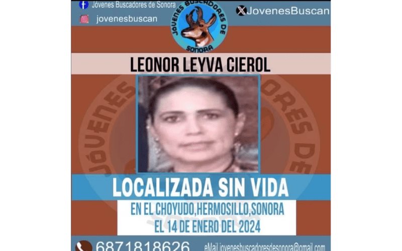 Localizan el cuerpo de Leonor Leyva Cirerol en fosa clandestina de Sonora en pleno 8M