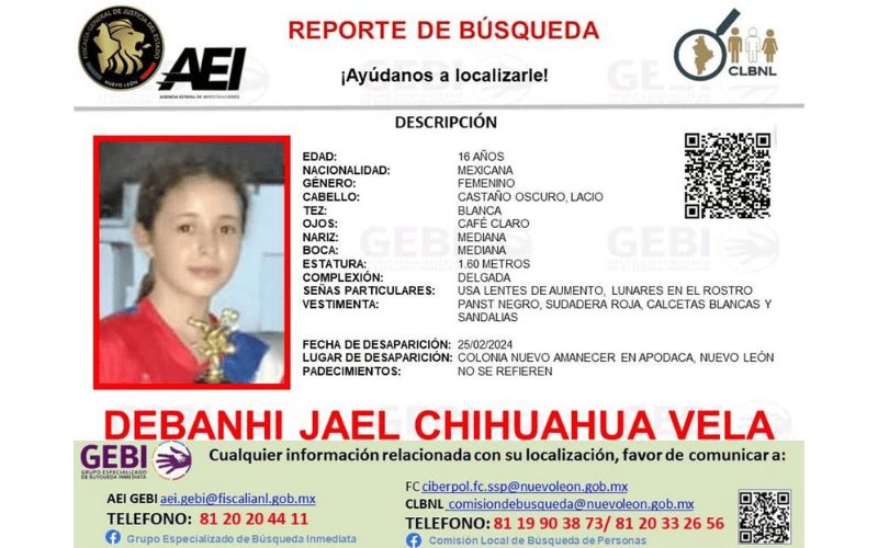 Desaparece Debanhi Jael en Nuevo León, la joven de 16 años lleva casi un mes extraviada