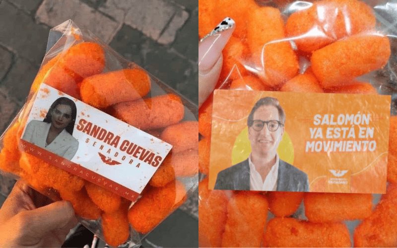 Sandra Cuevas y Salomón Chertorivski hacen campaña con bolsas de frituras 