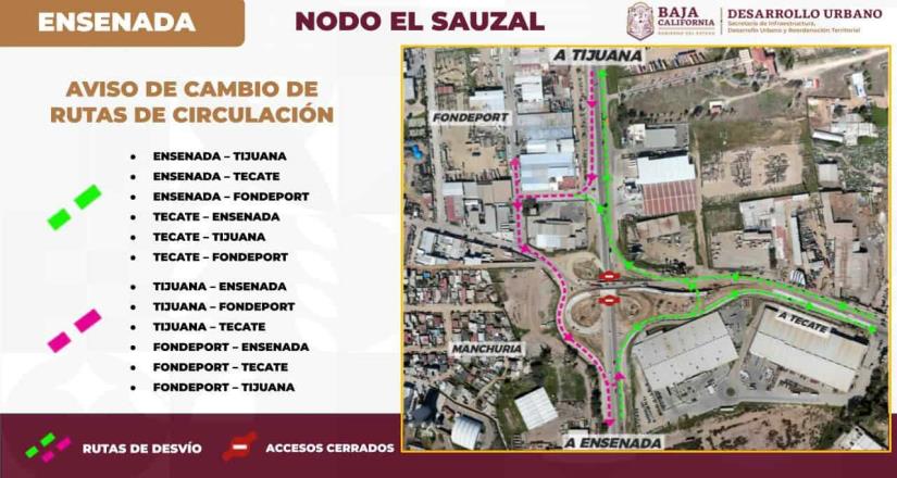 Sidurt anuncia ajustes de circulación en rutas de desvío del Nodo El Sauzal de Ensenada