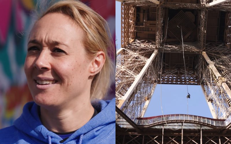 Anouk Garnier logra escalar Torre Eiffel con solo una cuerda