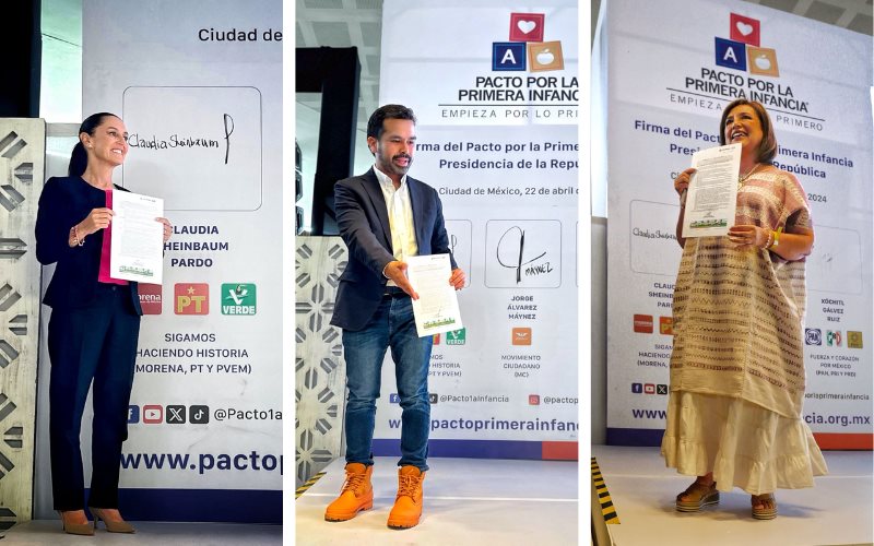 Claudia Sheinbaum, Xóchitl Gálvez y Jorge Álvarez Máynez firman Pacto por la Primera Infancia