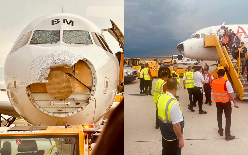 Tormenta de granizo destroza el frente de un avión en pleno vuelo