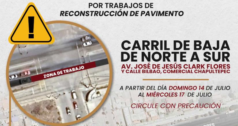 Habrá cierre vial en Clark Flores y Calle Bahía Asunción