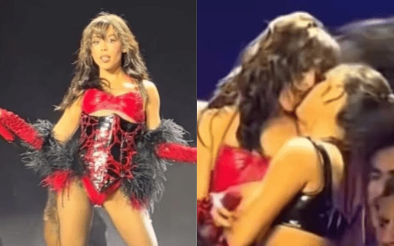 Danna Paola besa a bailarina en pleno show de los MTV MIAW 2024