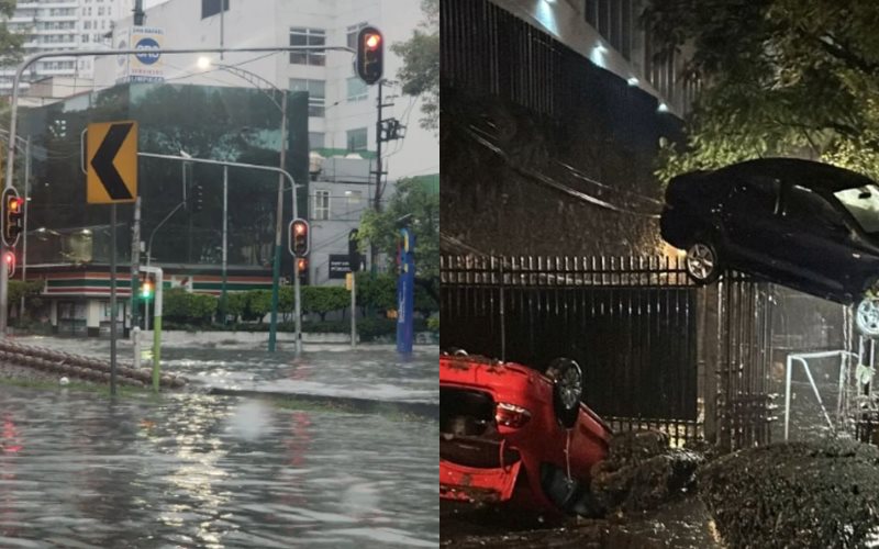 Vehículos volcados y casas dañadas tras fuertes lluvias en CDMX