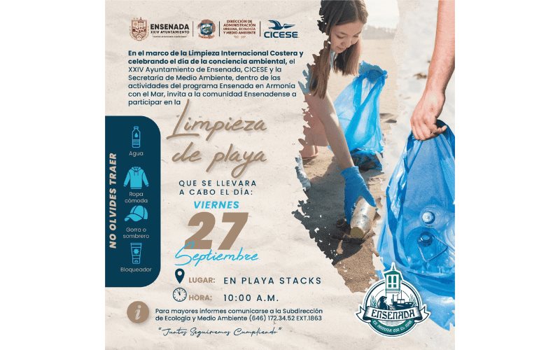 Invita Gobierno de Ensenada a limpiar Playa Stacks el 27 de septiembre